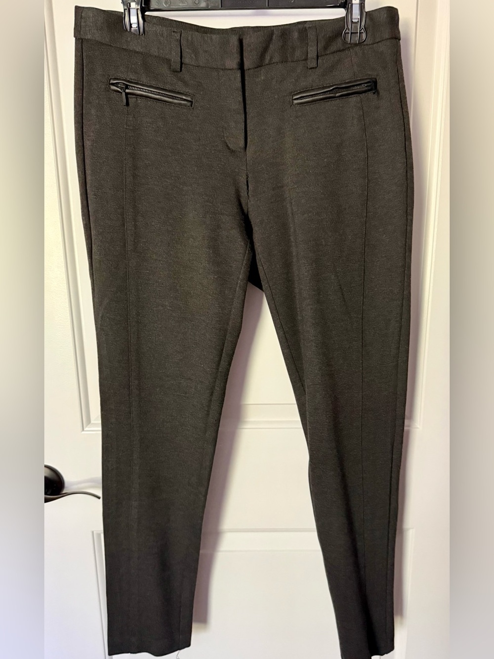 Willi Smith Woman’s Dress Pants in Dark Gray with Faux Leather Trim Pockets 8